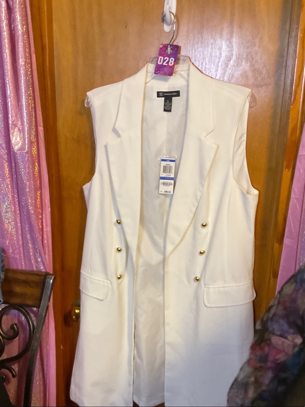 28 - INC International Concepts Cream Sleeveless Double-Breasted Blazer Vest